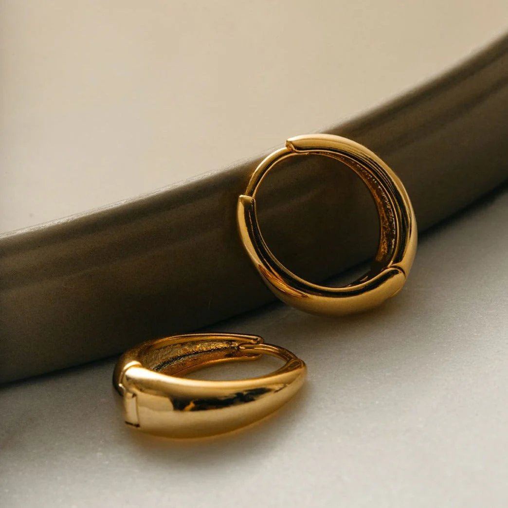 Tapered Hoop Earrings - Gold - Image 2