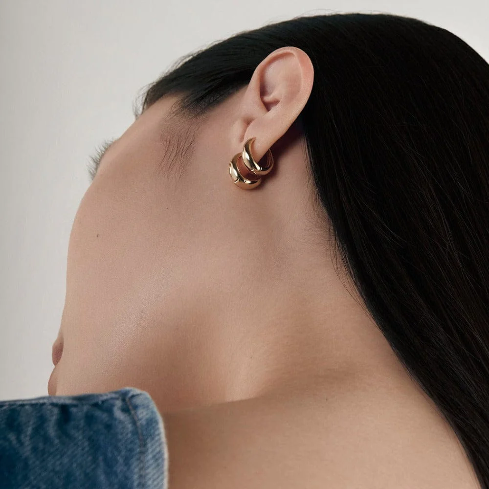 Tapered Hoop Earrings - Gold - Image 4