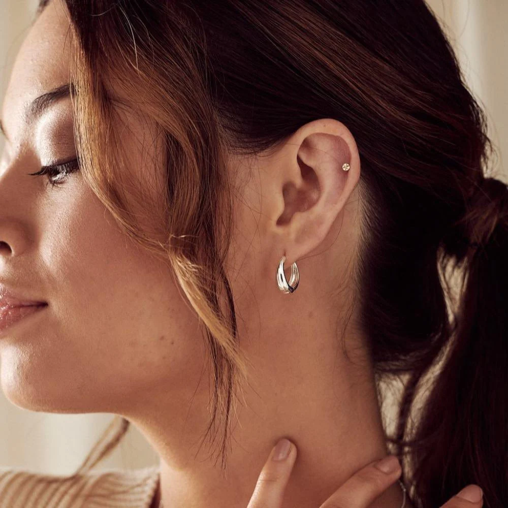 Tapered Hoop Earrings - Silver - Image 2