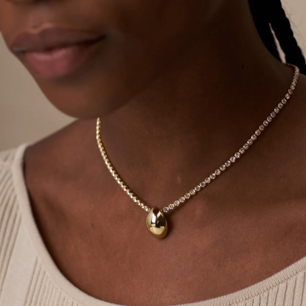 Tennis Chain & Polished Drop Necklace - Image 2