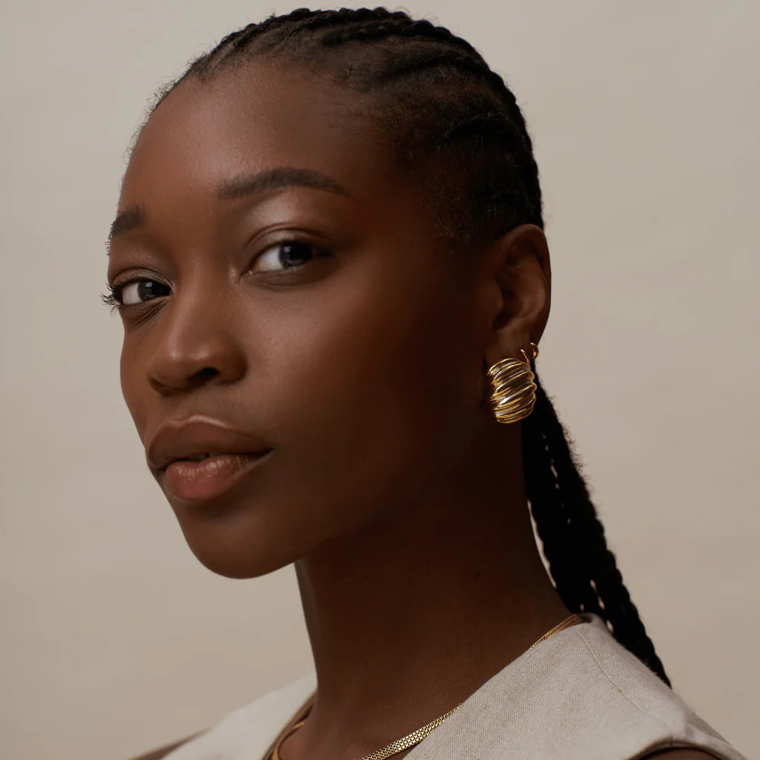 Textured Domed Statement Stud Earrings - Image 2