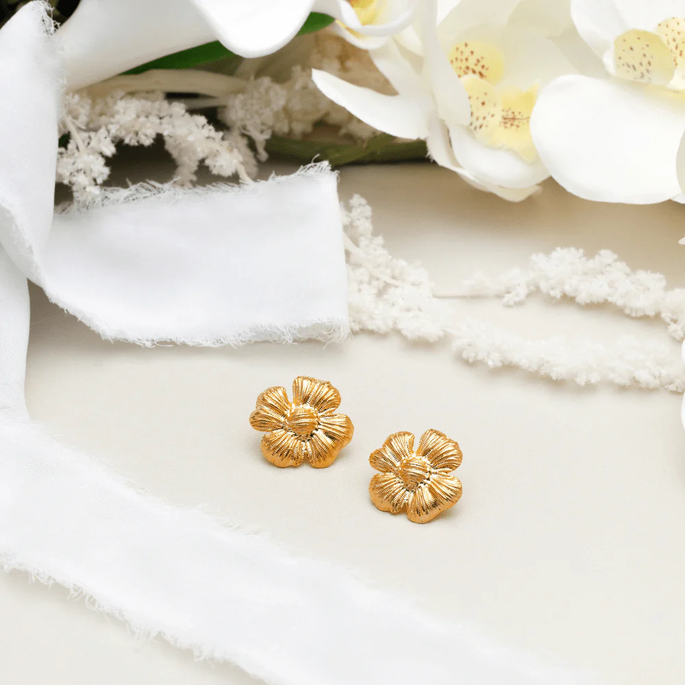 Textured Flower Statement Studs - Image 3