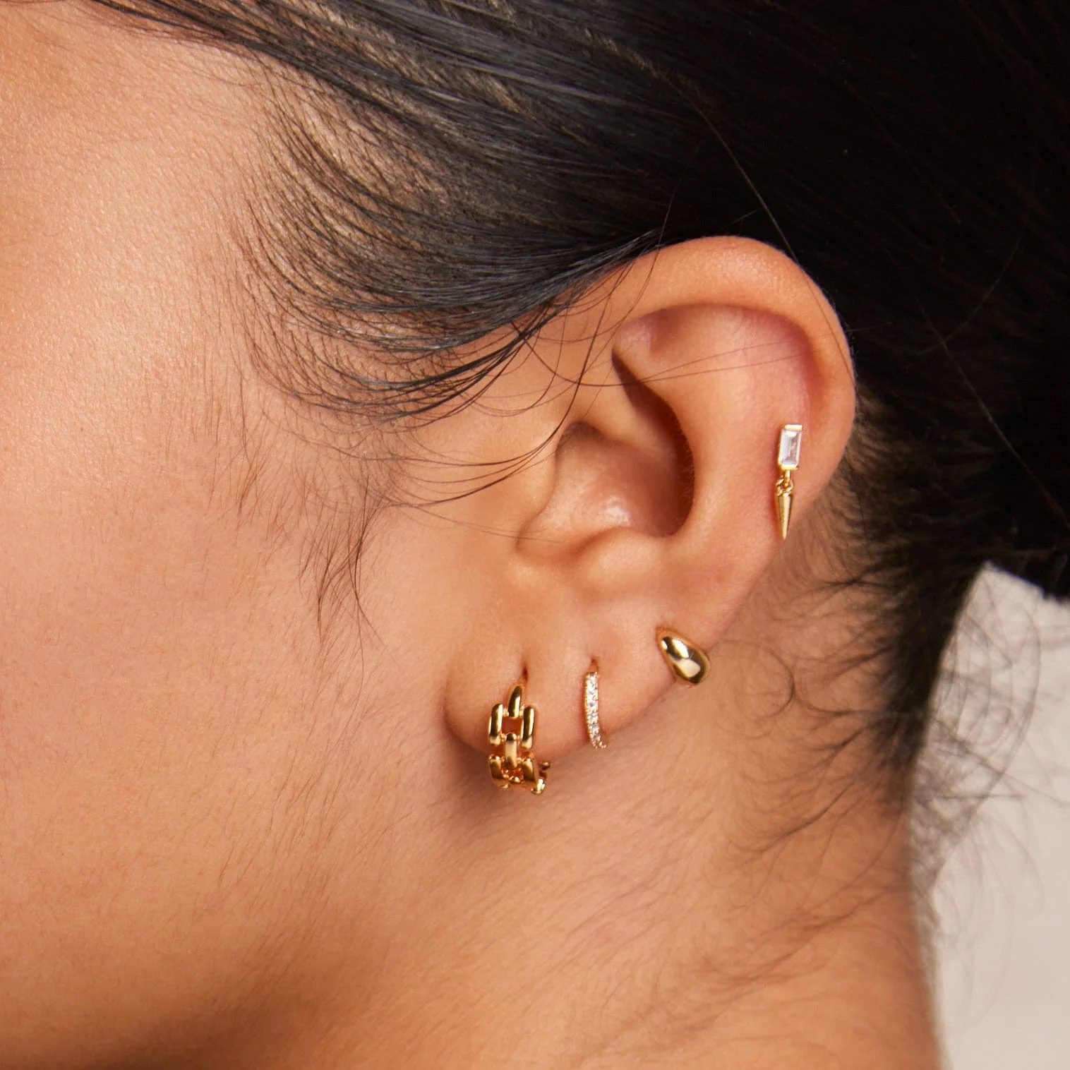Tiny Tapered Micro Hoop Earrings - Gold - Image 3
