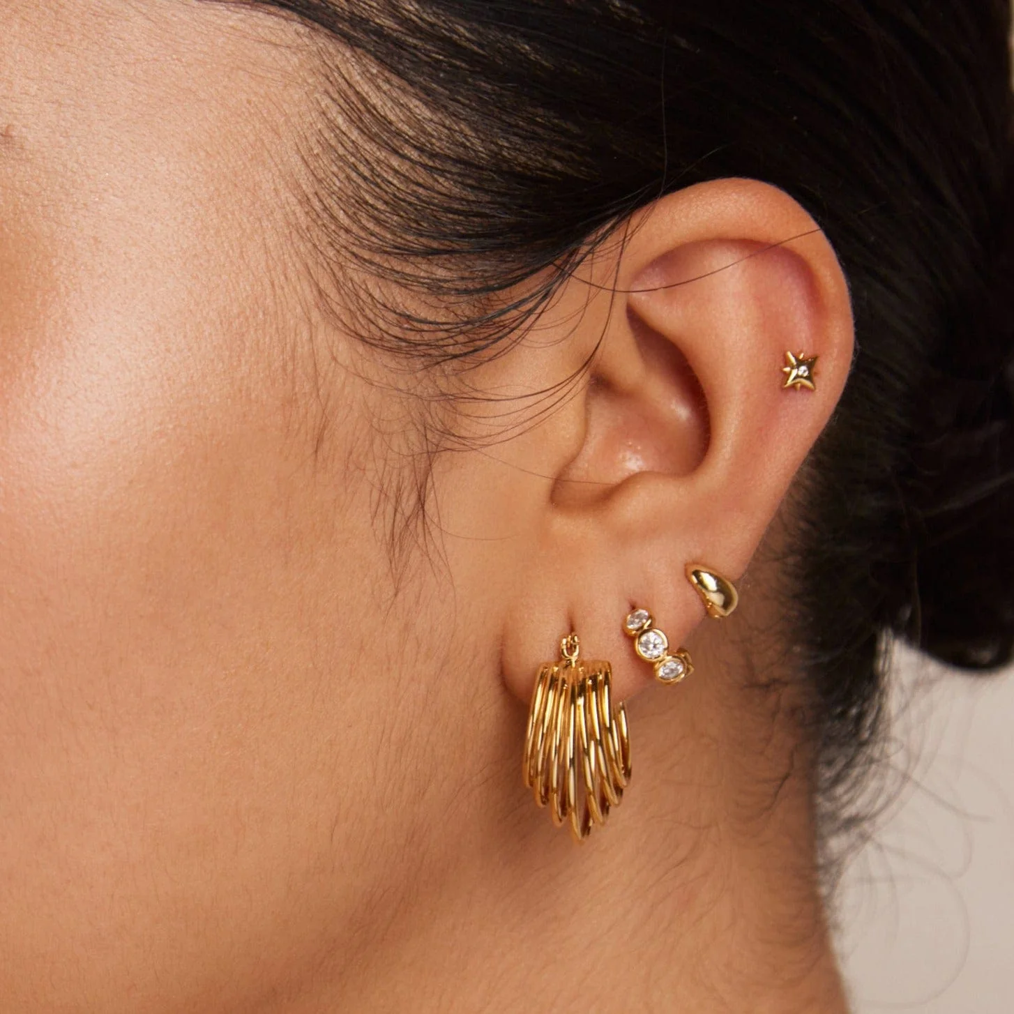 Tiny Tapered Micro Hoop Earrings - Gold - Image 4