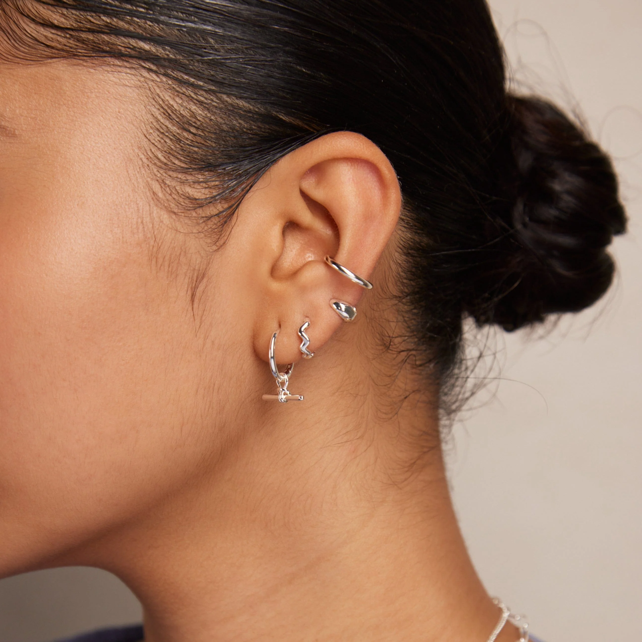 Tiny Tapered Micro Hoop Earrings - Silver - Image 3