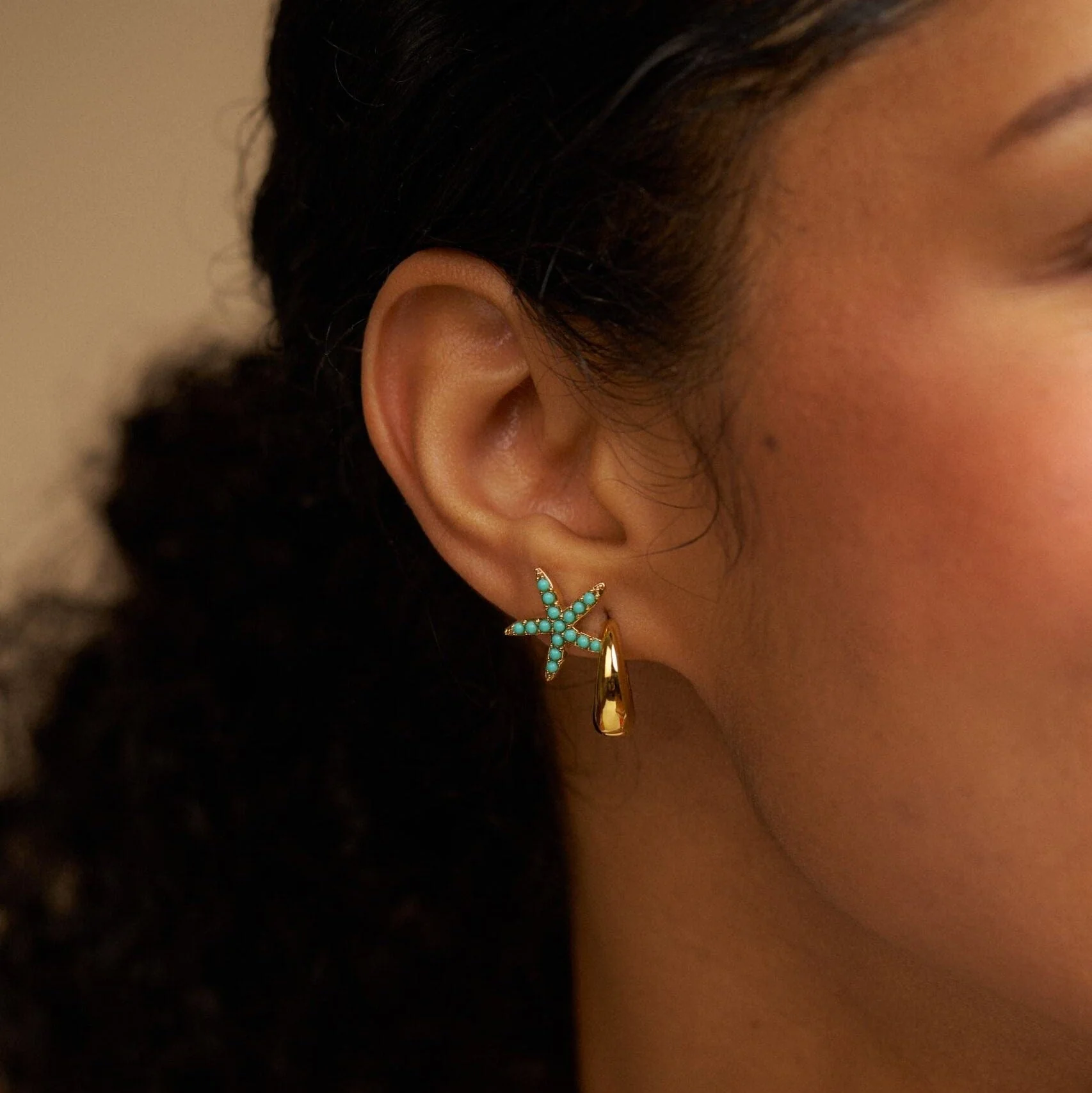 Turquoise Starfish Stud Earrings - Image 3