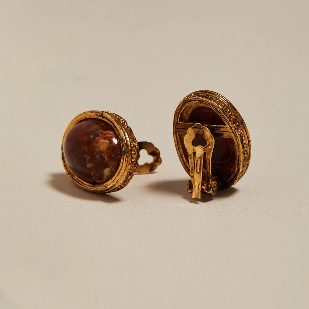 Vintage Carnelian Domed Clip-On Earrings - Image 2