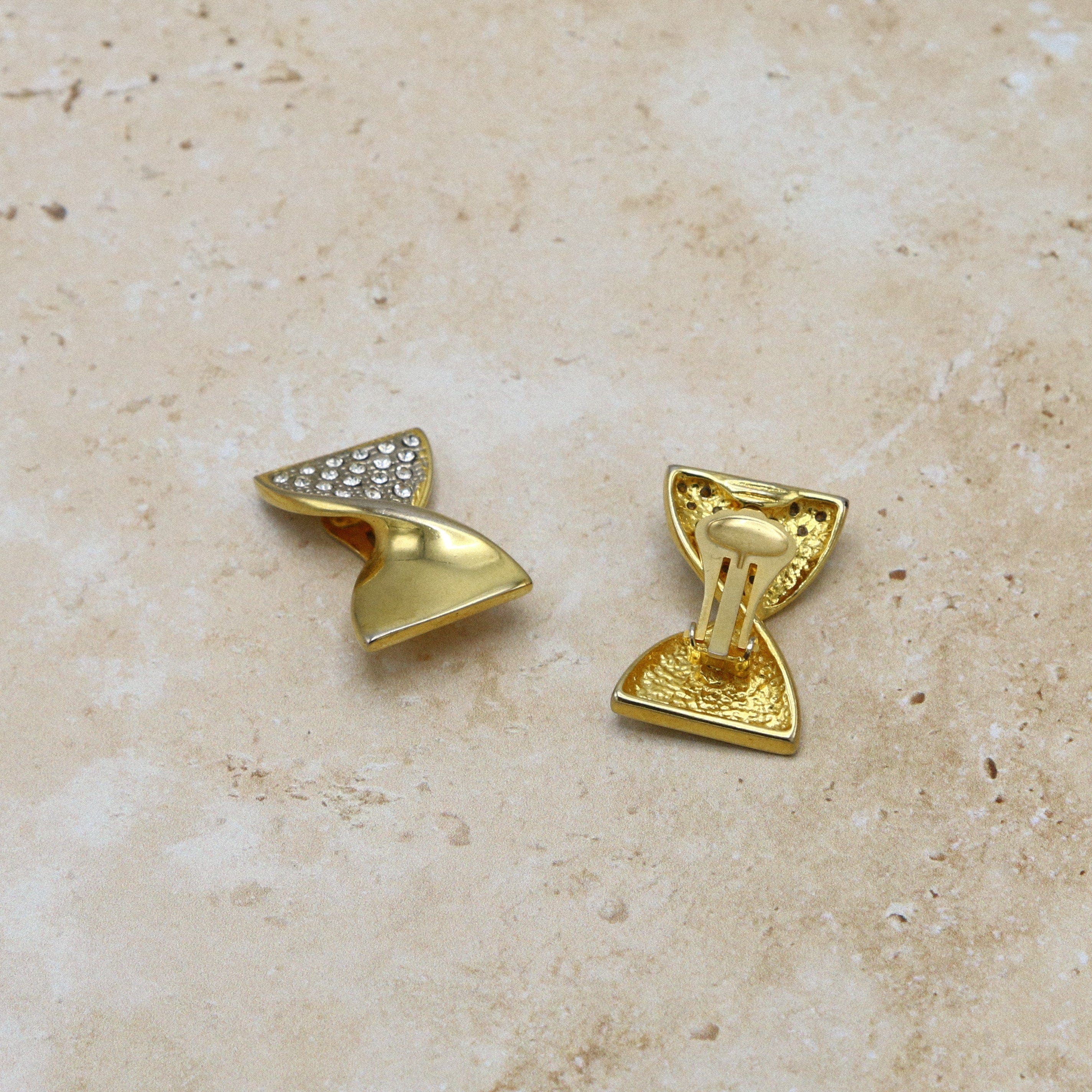 Vintage Mixed Pave Cluster Bow Clip On Earrings - Image 2