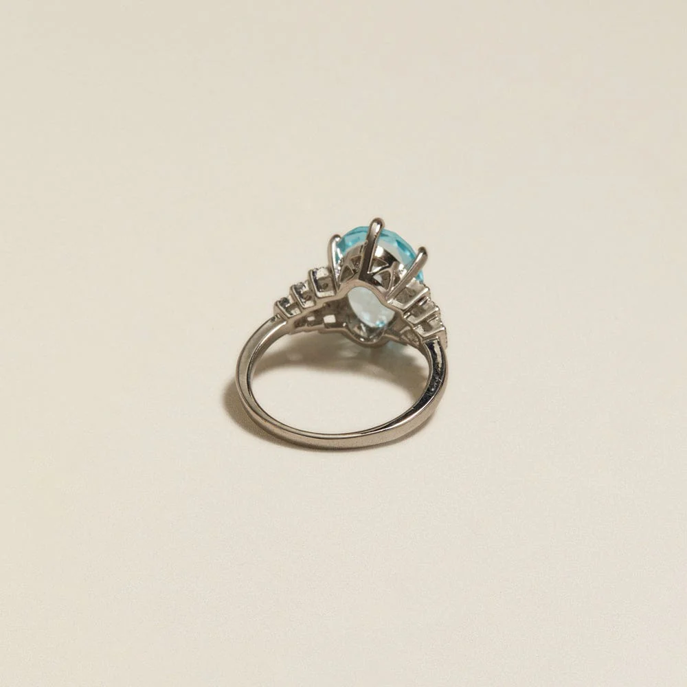 Vintage Ocean Blue Pavé Ring - Image 2