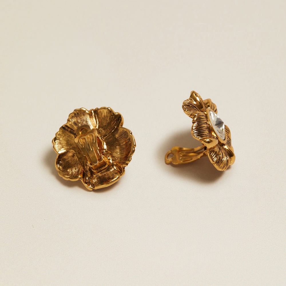 Vintage Statement Flower Crystal Clip-On Earrings - Image 3