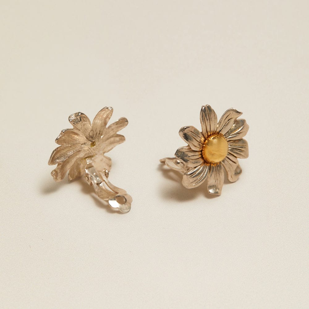 Vintage Statement Mixed Plate Flower Clip-On Earrings - Image 3