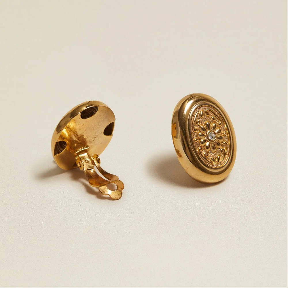 Vintage Statement Oval Crystal Clip-On Earrings - Image 3